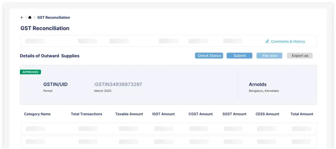 GST Reconciliation dashboard