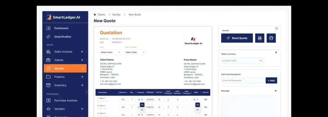 Quote Management dashboard