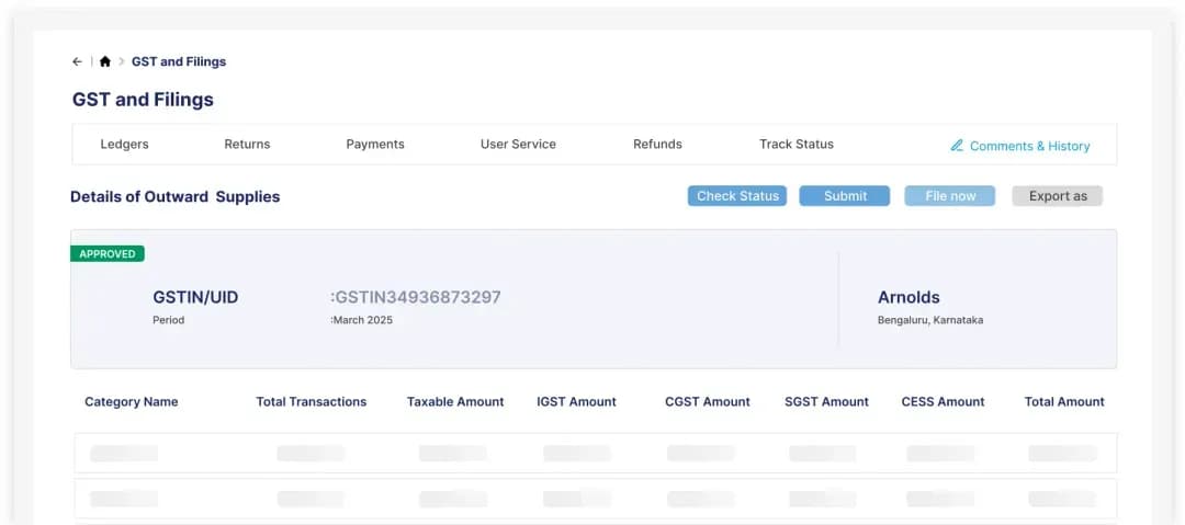 GST & Filings dashboard