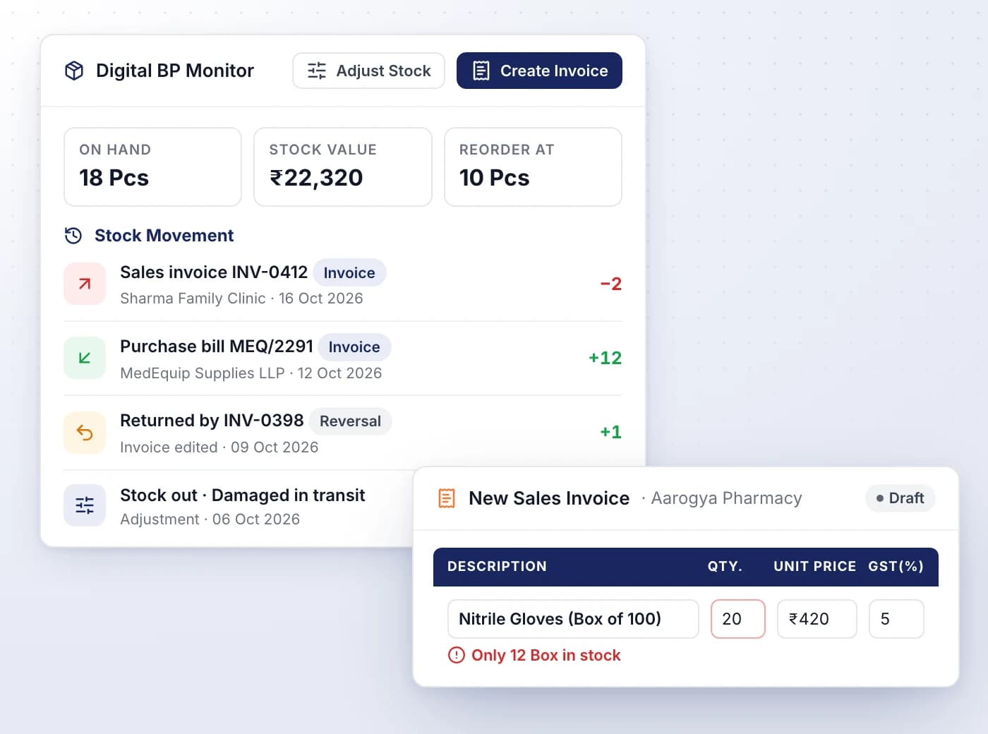 Sales and purchase invoices move your stock