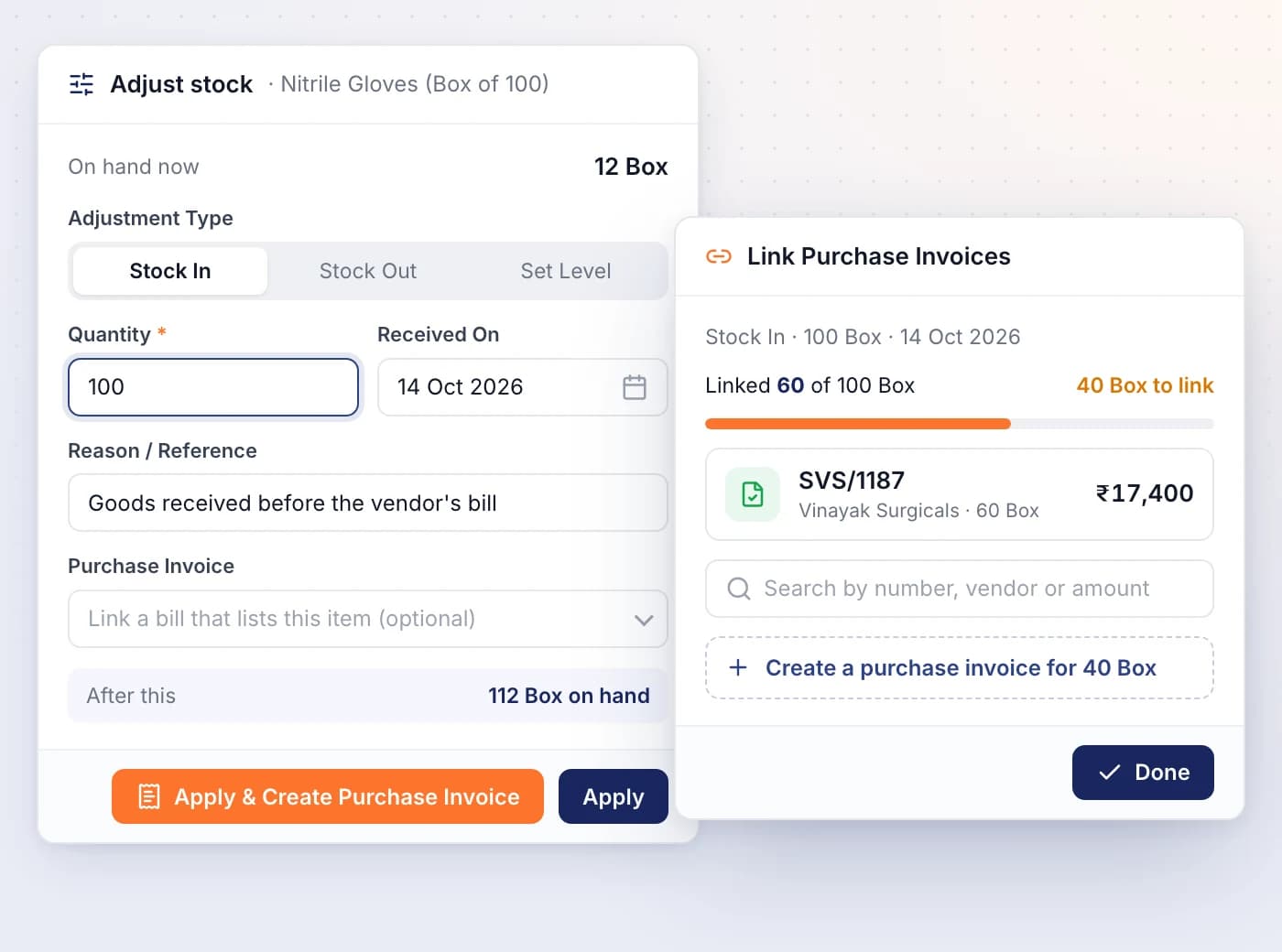 Adjust stock and raise the invoice together