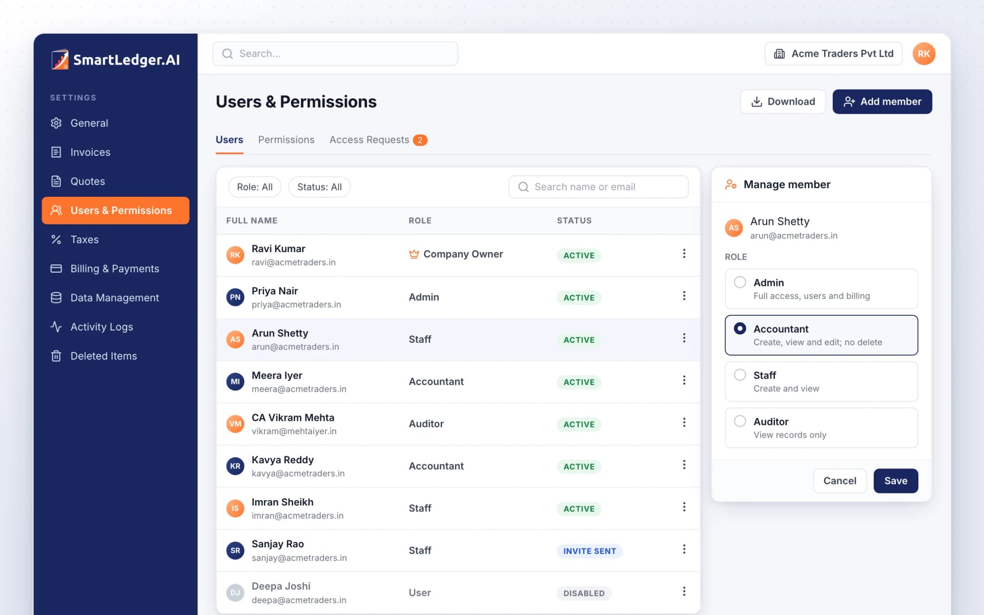Roles & Audit Trail dashboard