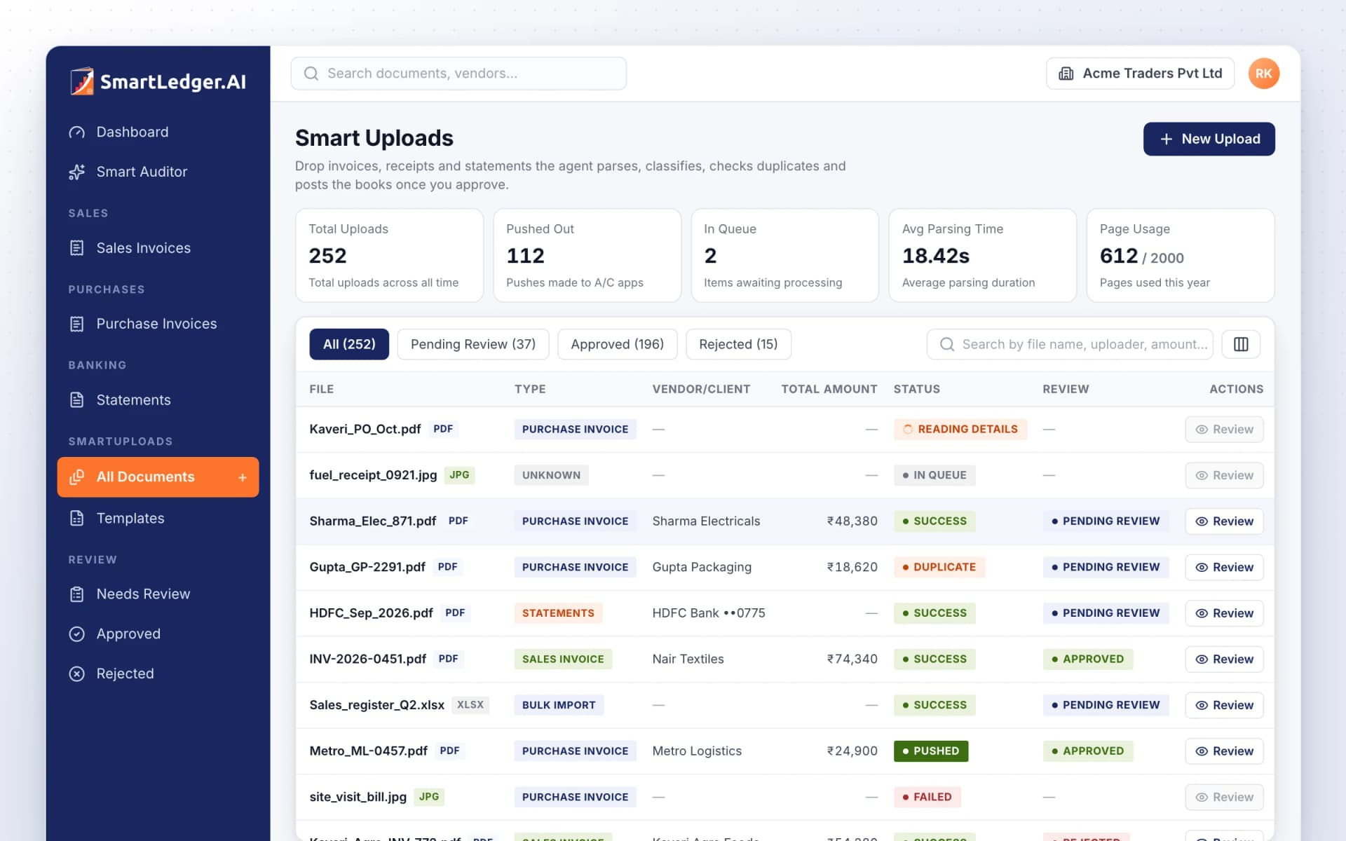 SmartUploads dashboard