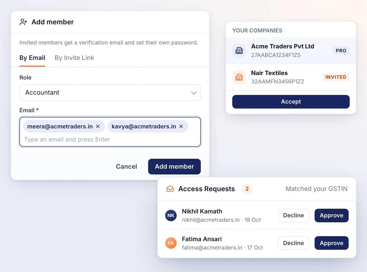 Invite your team, approve who asks to join