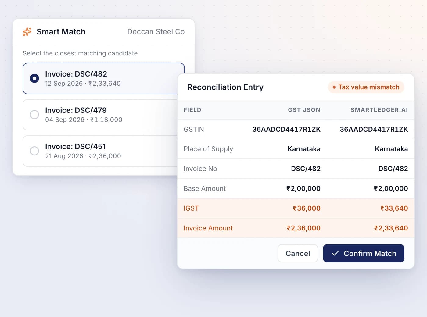 Confirm the right match side by side