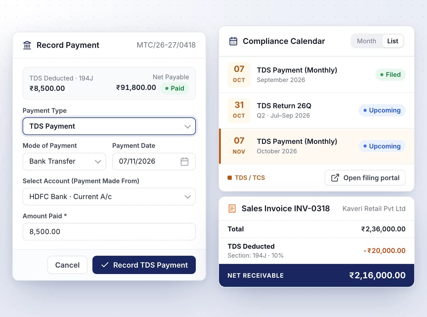 Track TDS deposits and TDS your clients deduct
