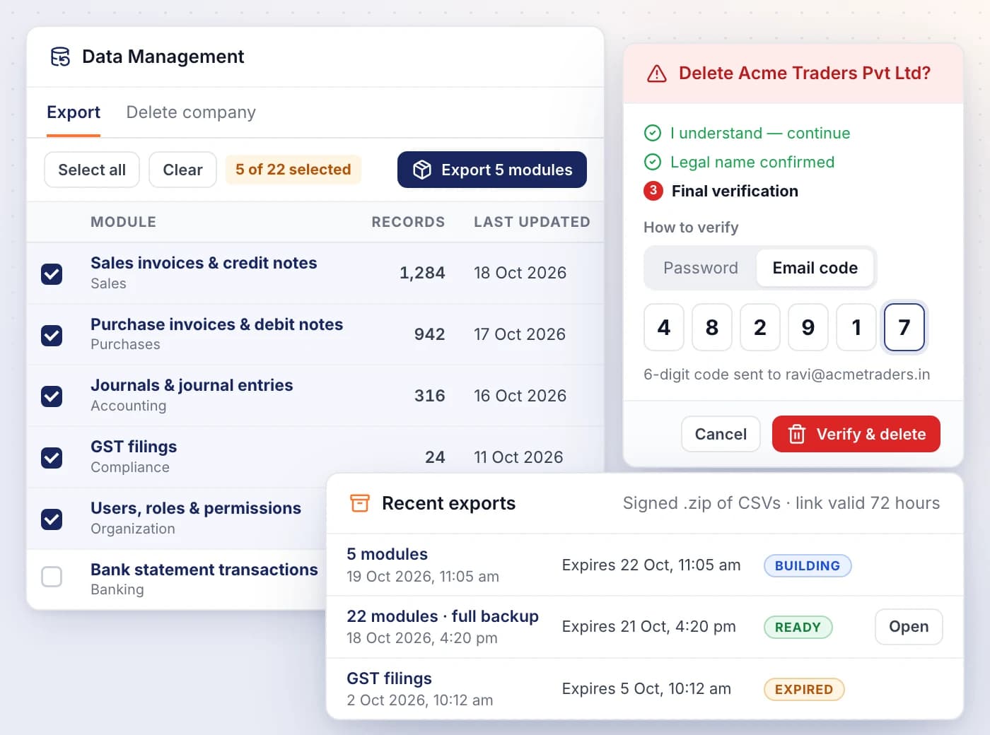 Take a full backup, close a company safely