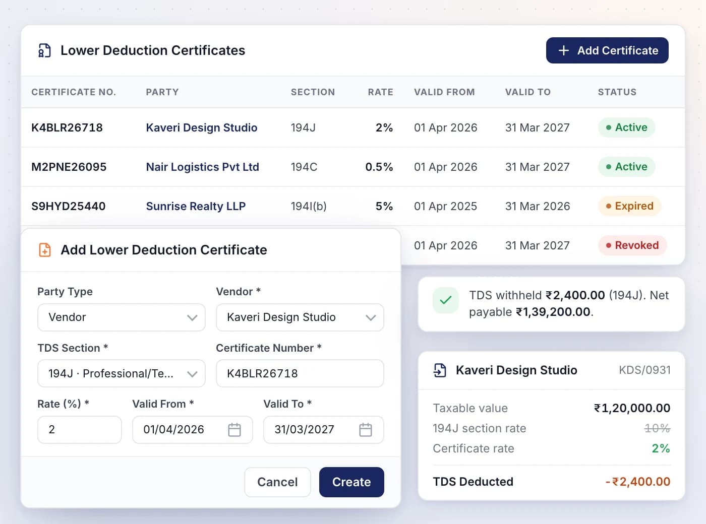 Apply lower and nil TDS certificates automatically