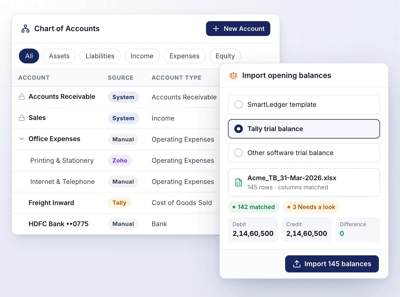 Your chart of accounts and opening balances