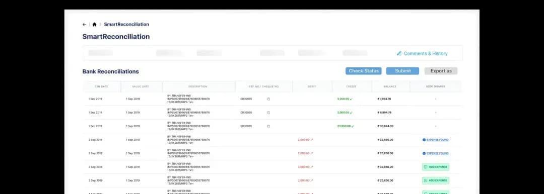 SmartReconciliation dashboard
